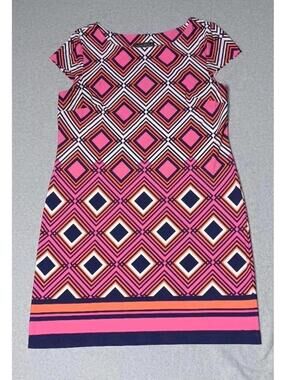Jessica Howard Shift Dress Womens Size Large Pink And Navy Blue Diamond...